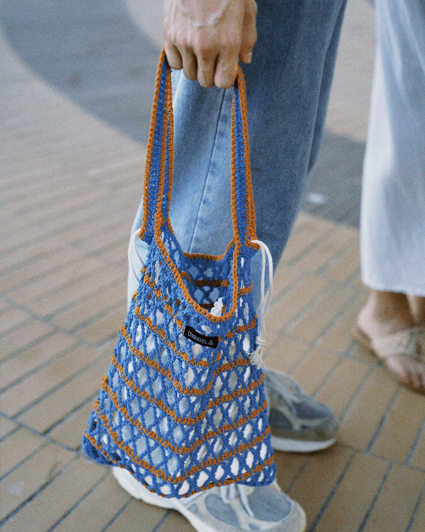 Cross Borders Mesh Crochet Shoulder Bag - Royal Blue