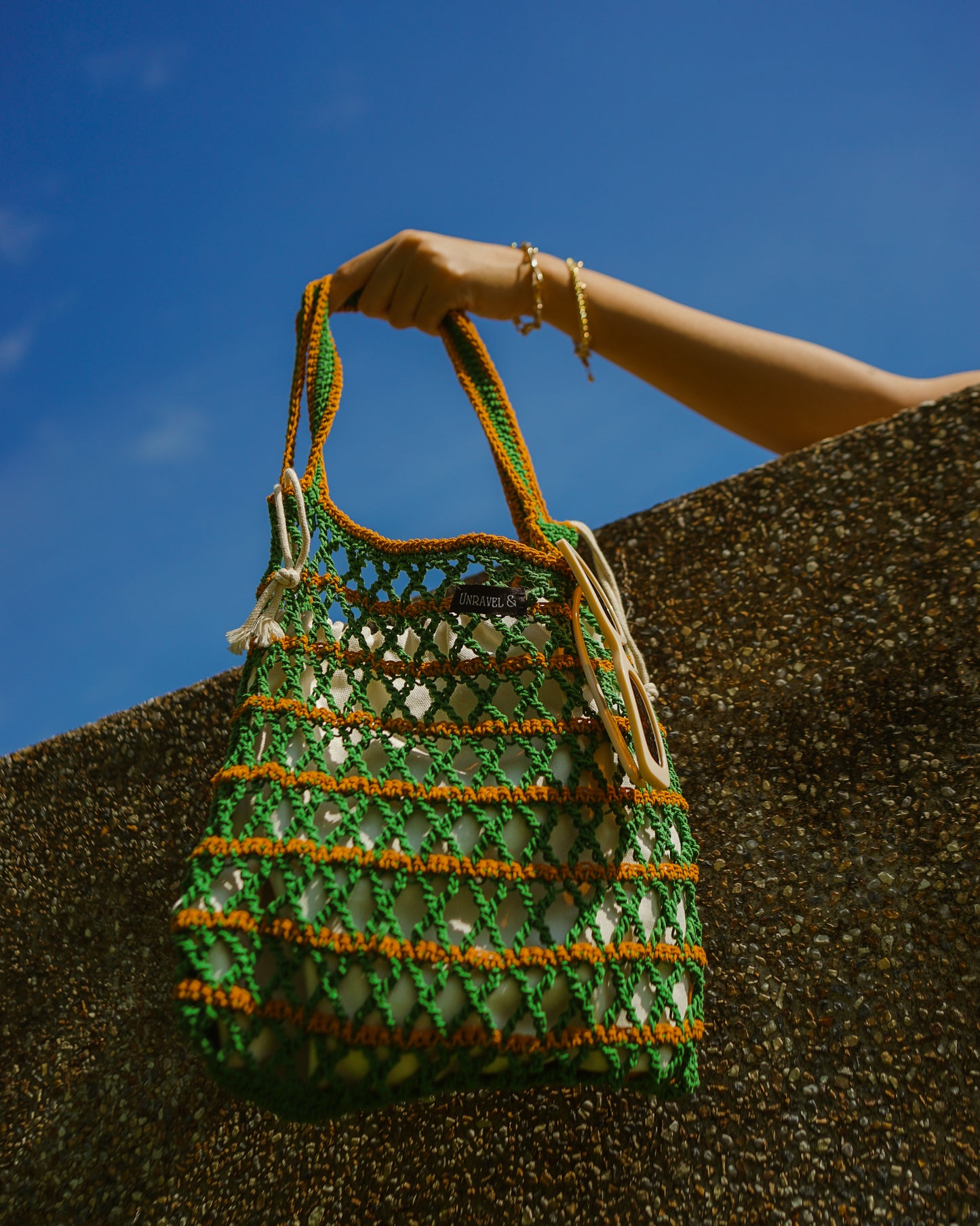 Cross Borders Mesh Crochet Shoulder Bag - Dark Jade