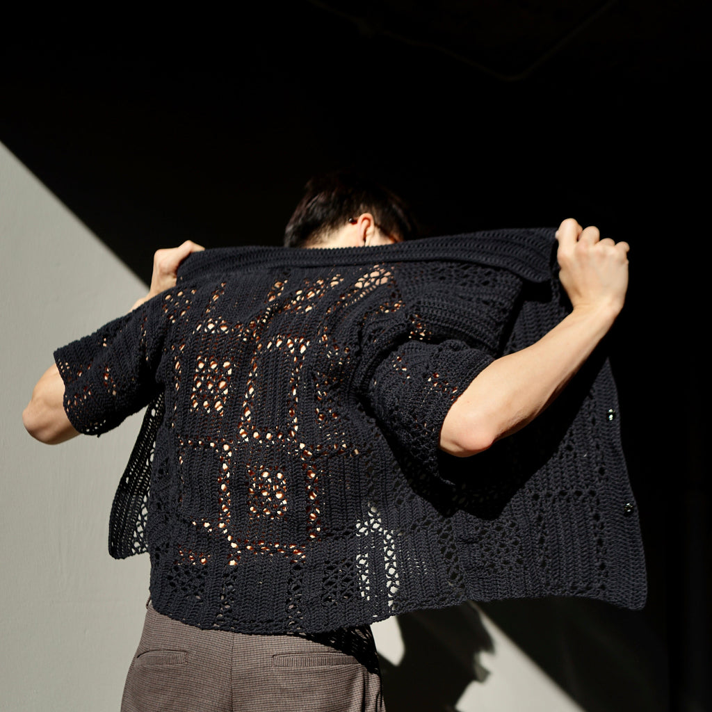 crochet shirt, black, lace